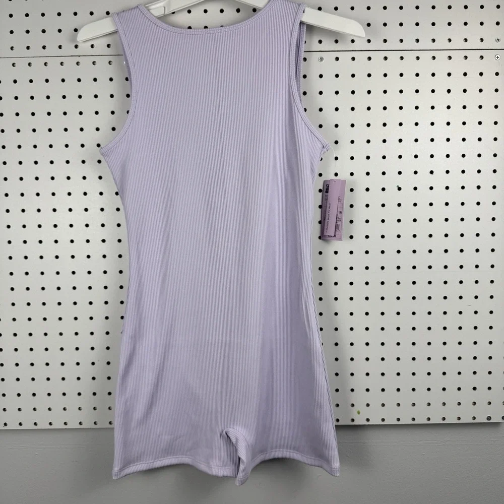 Y2K Ribbed Romper Bodysuit Light Violet Sleeveless One‎ Piece XL